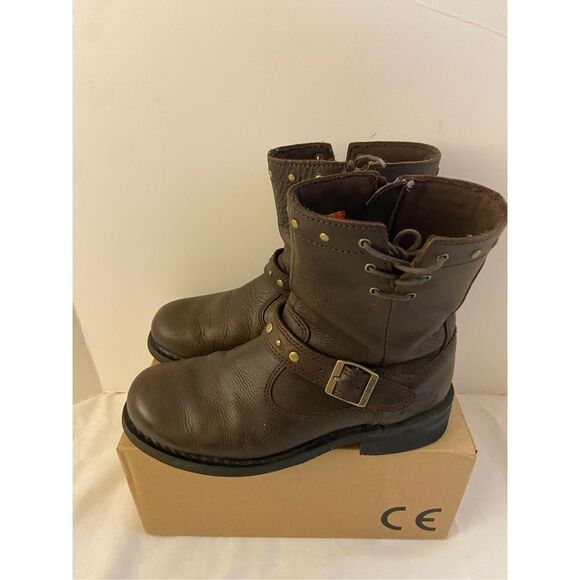 Harley Davison ankle brown boots size 9 studs laces stock #087076 - Picture 1 of 8